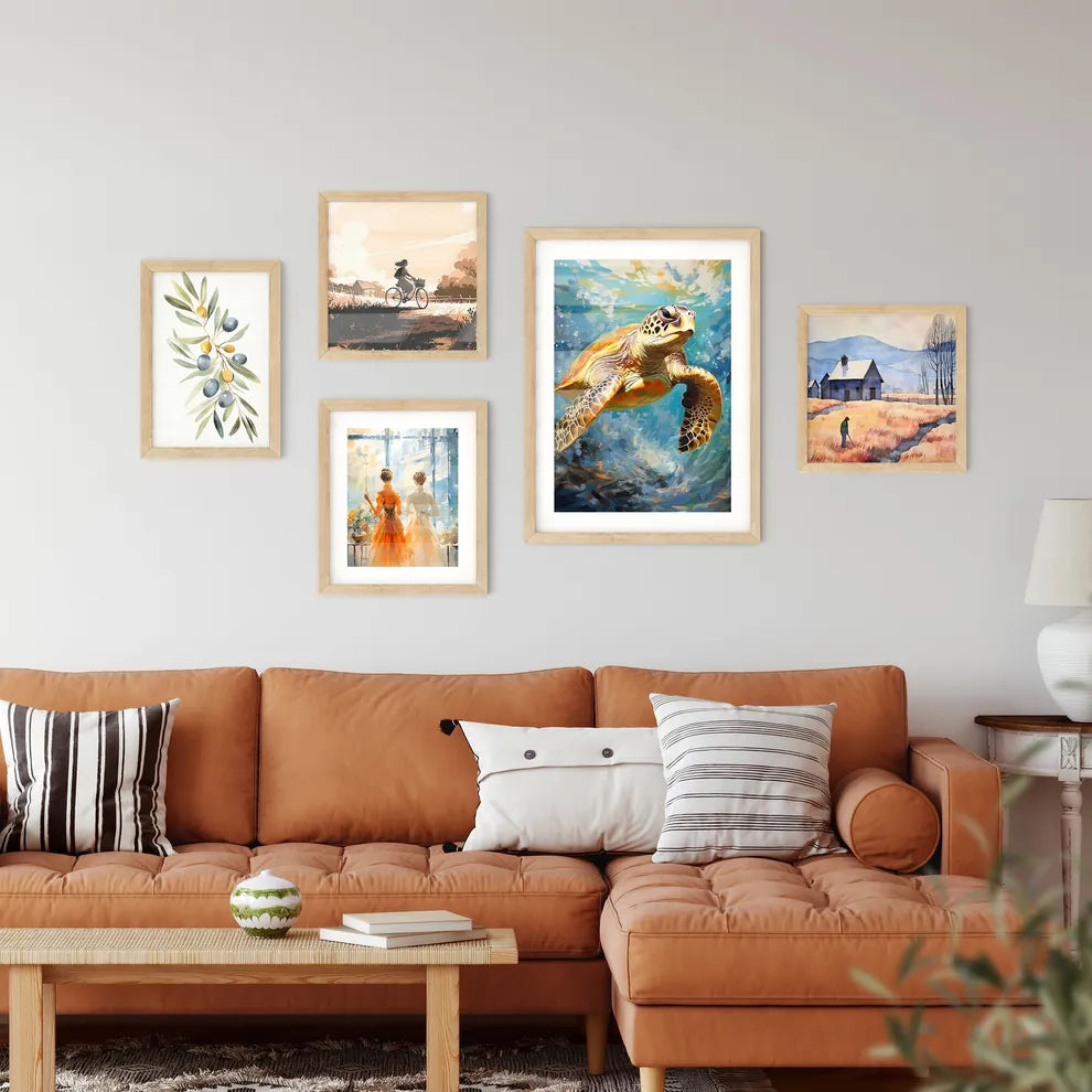 View Of Nice Sea Turtle Flying Down To The Ocean Art Print