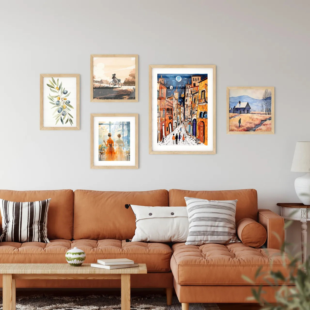 Watercolor Provence Streets Poster - A Drawing Of A Street With Buildings And People Interior Design