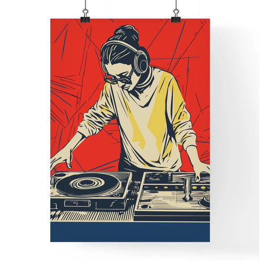 A Woman Dj Mixing From Turntables On A Grung Poster