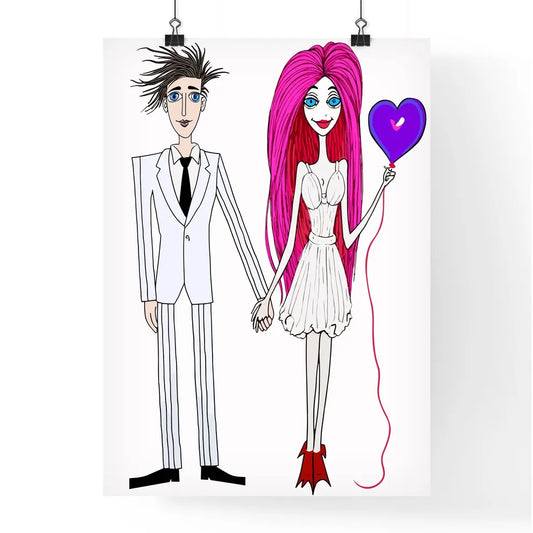 Cartoon Bride And Groom Are Holding Heart Po Poster