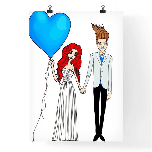 Cartoon Bride And Groom Are Holding Heart Po Poster