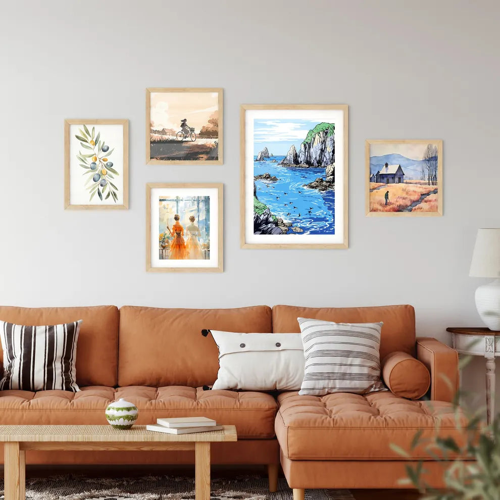 Group Of Penguins With A Blue Iceberg Bay Art Print