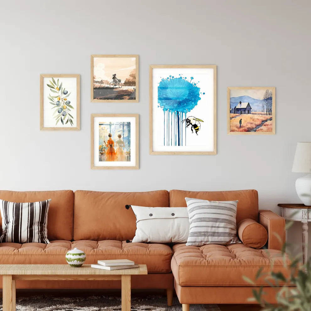 Honey Bee On A Blue Flower Pollinating Art Print