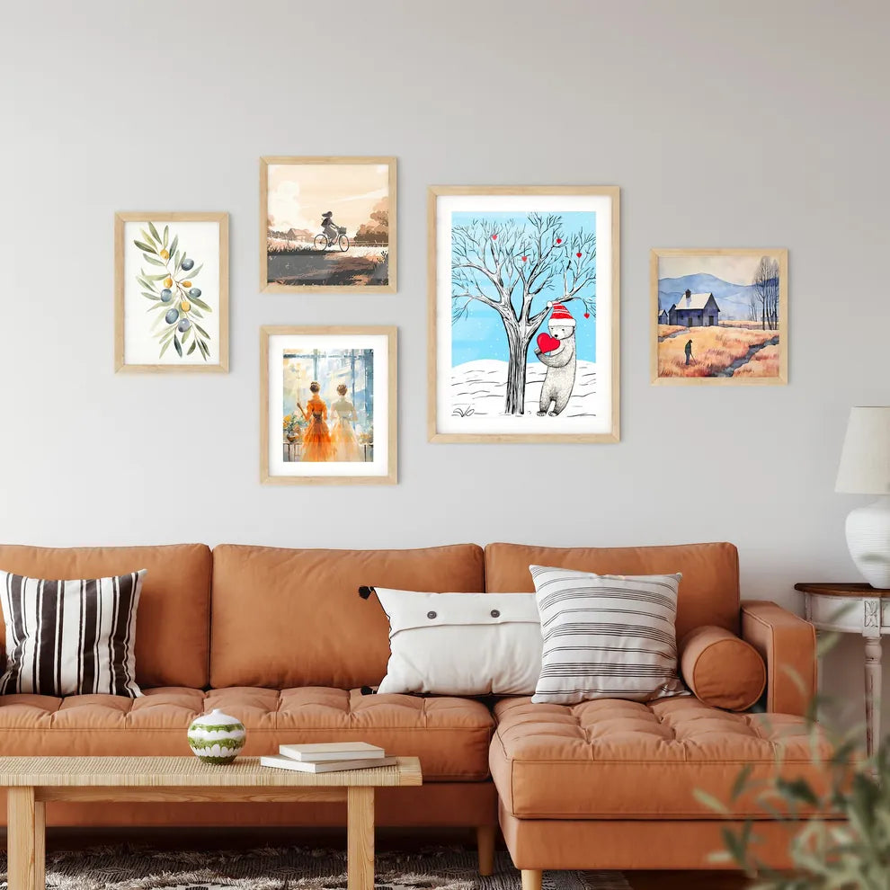 Merry Christmas Card With A Cute Bear Huging A Heart Art Print