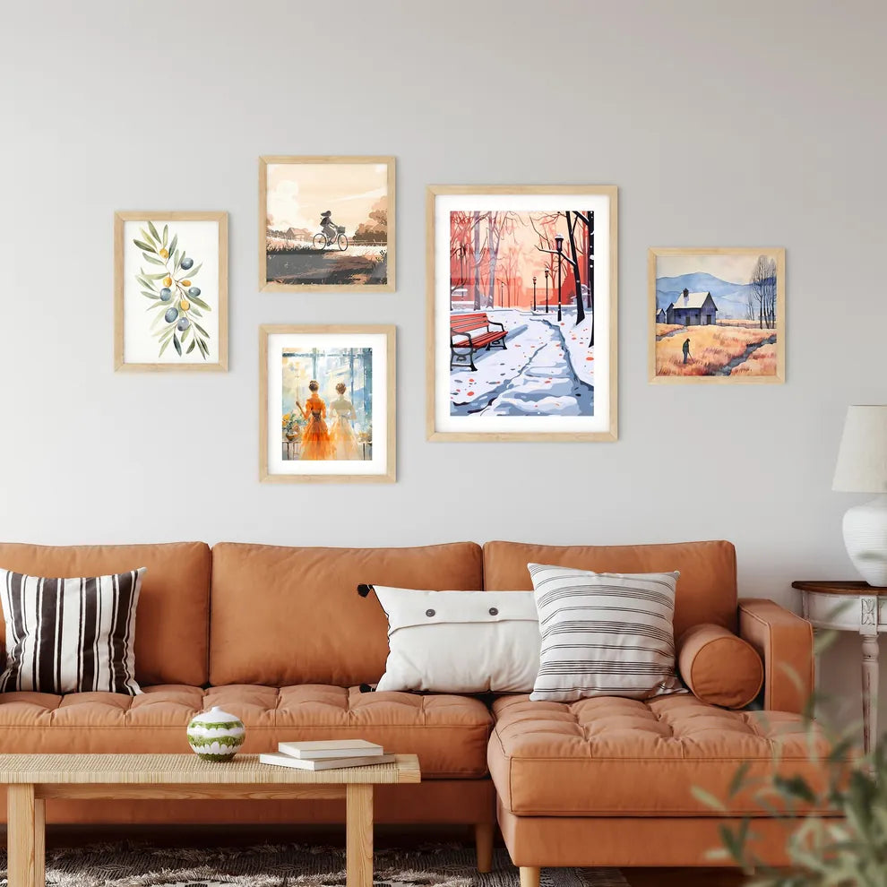 Red Benches In The Fog In Winter Poster - A Wall Art