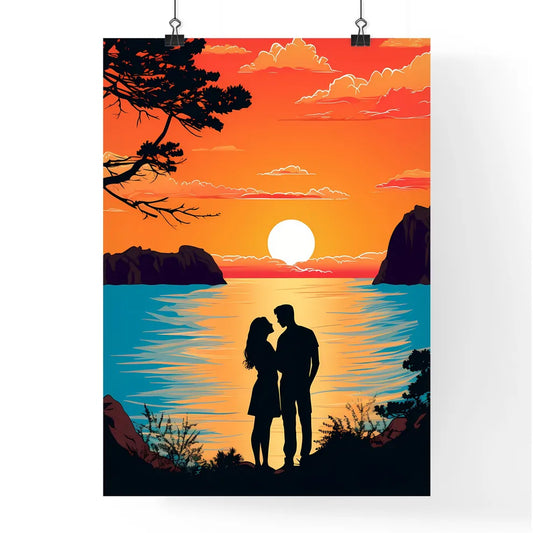 Romantic Couple At Uninhabited Island At Sun Poster