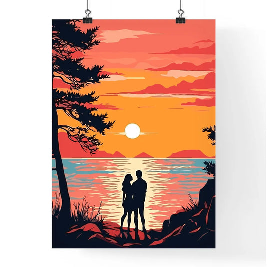 Romantic Couple At Uninhabited Island At Sun Poster