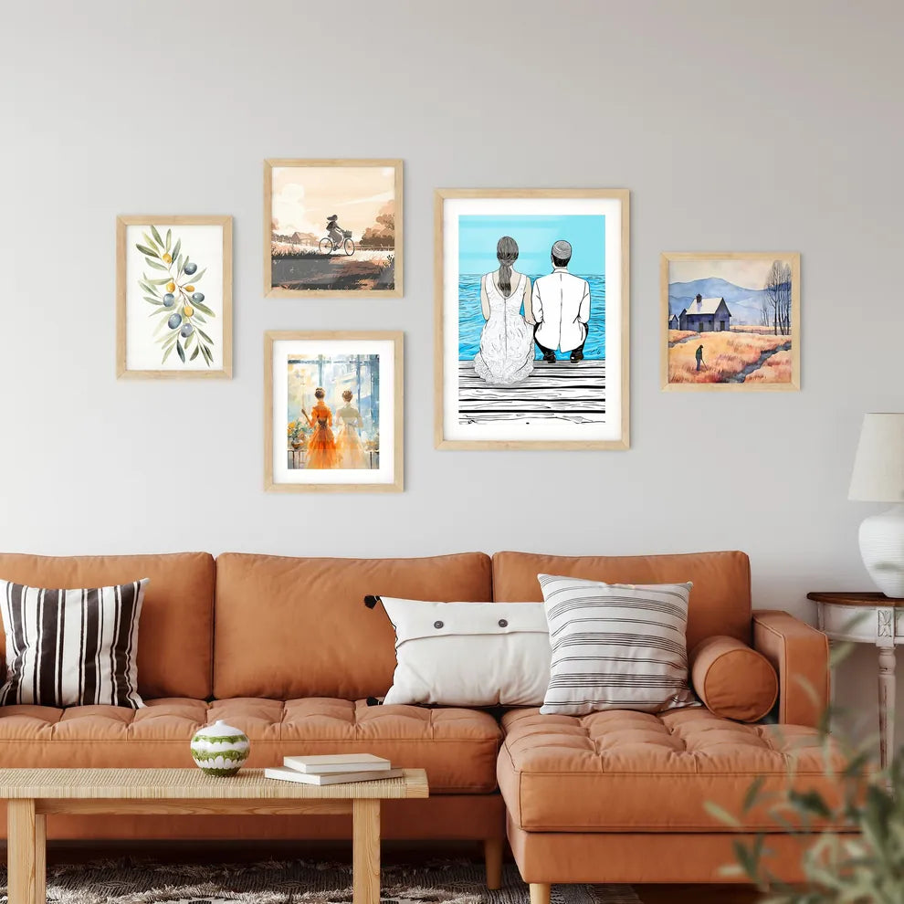 Wedding Couple Sitting On A Dock - A Man And Wall Art