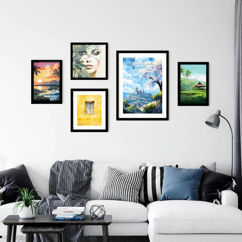Jerusalem Israel Skyline - A Painting Of A City With A Tree And A Blue Sky - Customizable Travel Gift Default Title