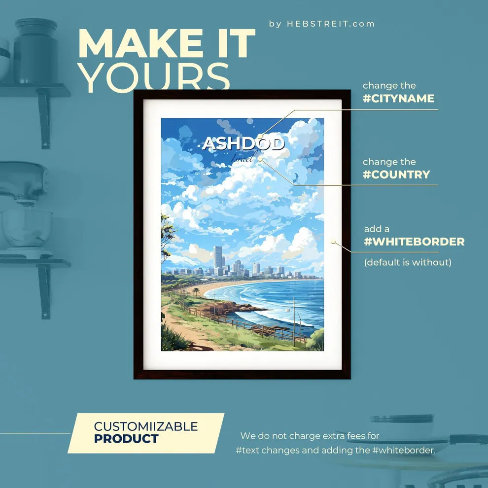 Ashdod Israel Skyline - A Beach With A City And A Body Of Water - Customizable Travel Gift Default Title