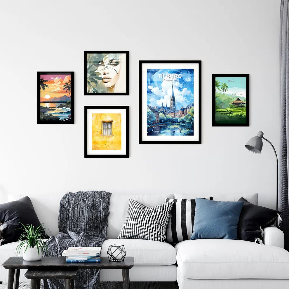 Tilburg Netherlands Skyline - A Painting Of A City With A Church And Trees - Customizable Travel Gift Default Title