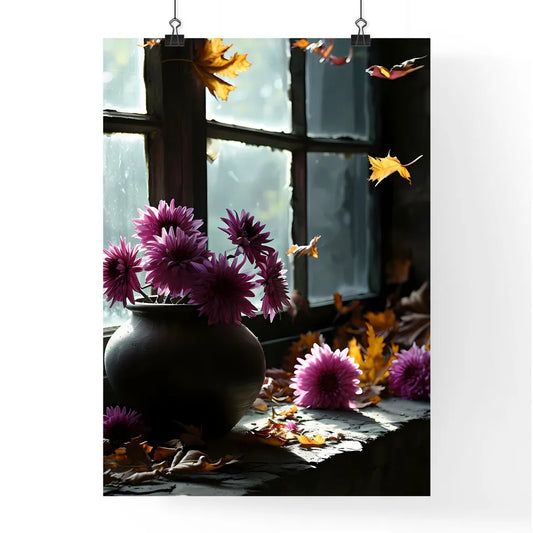 A Poster of A pot of purple chrysanthemums b Poster