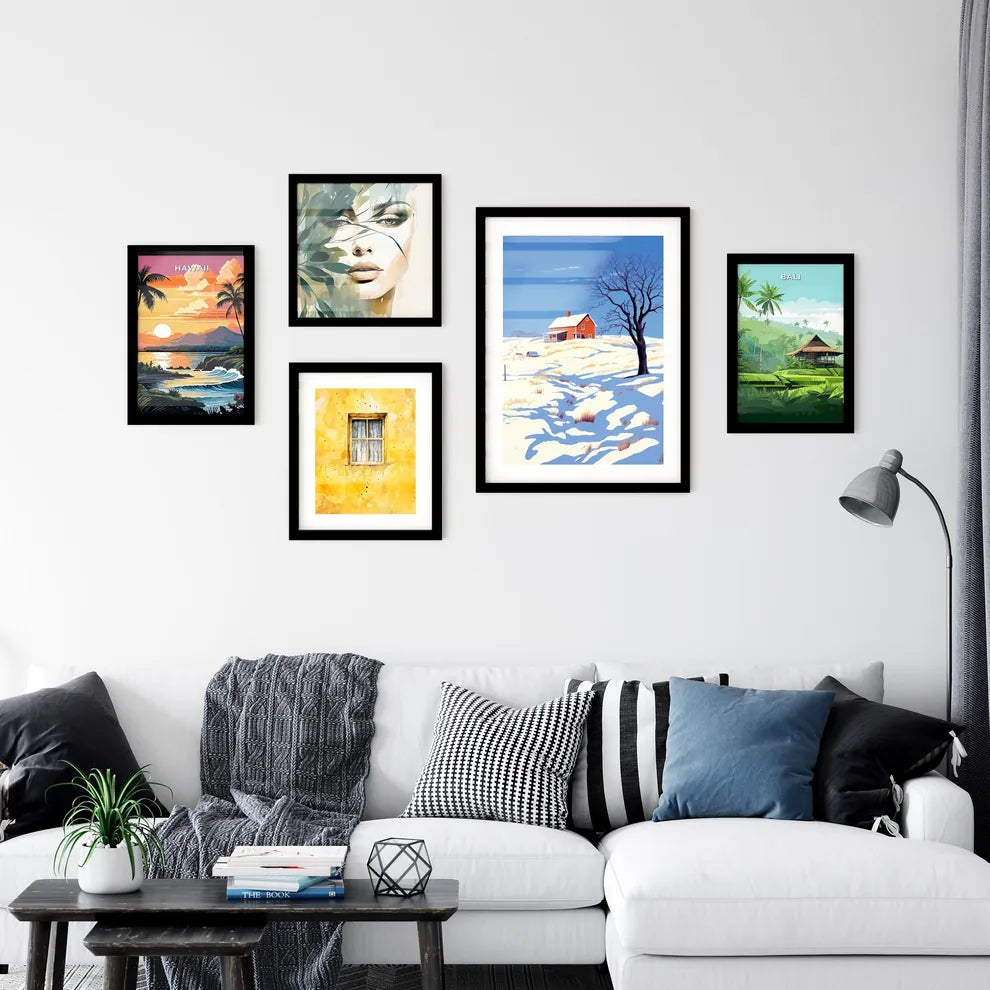 A Poster of prairie farmhouse buried in snow - A House On A Snowy Hill Interior Design