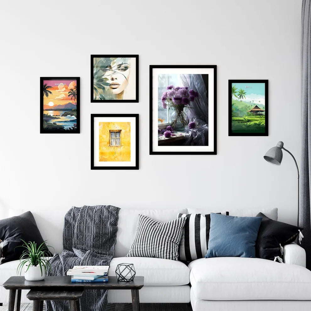 A Poster of A pot of purple chrysanthemums b Wall Art