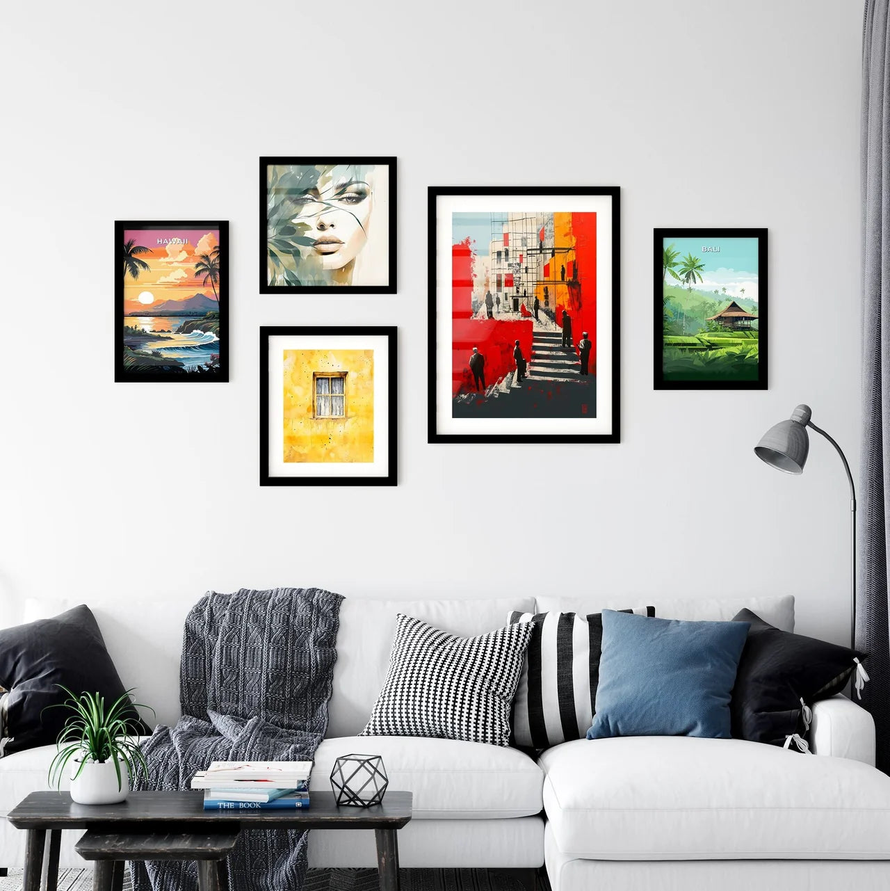 A Poster of Modern painting people standing - A Painting Of People Standing On Stairs Interior Design