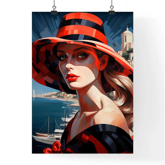 A Poster of a woman wearing a black and red Poster