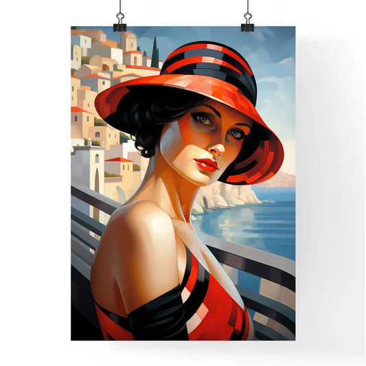 A Poster of a woman wearing a black and red Poster