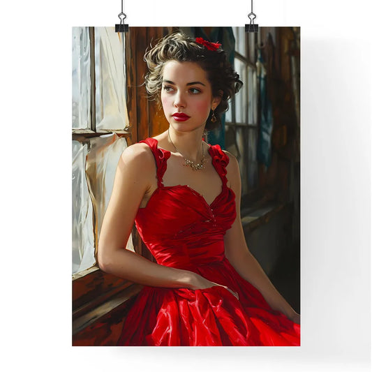 A Poster of painting of woman sitting by the Poster