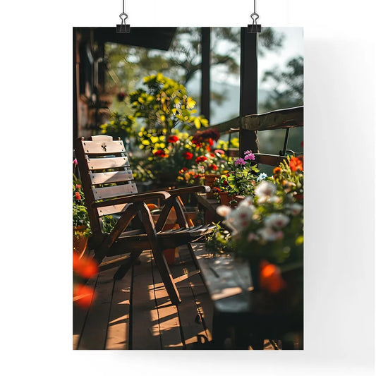 A Poster of small patio with a deck chair - Poster