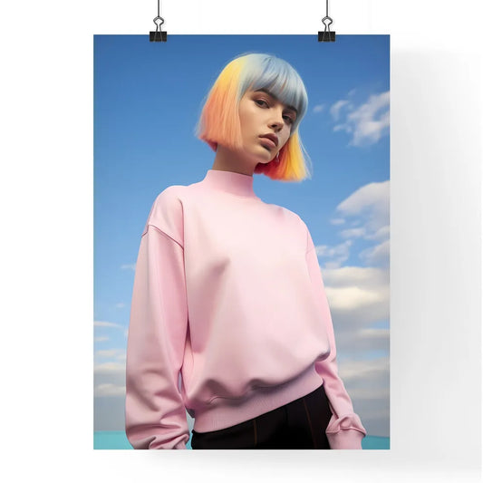 A Poster of girl standing on a pastel backgr Poster