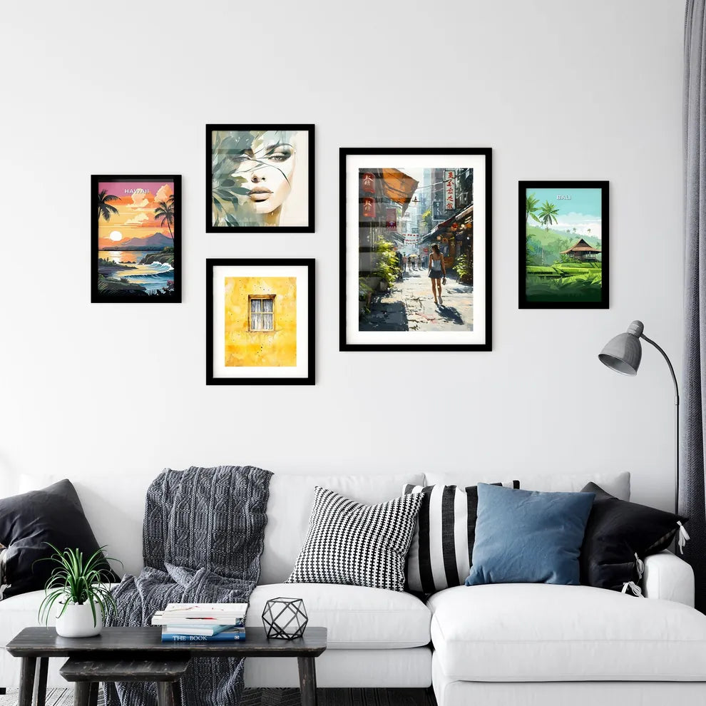 A Poster of oil painting tokyo - A Woman Walking Down A Street Interior Design