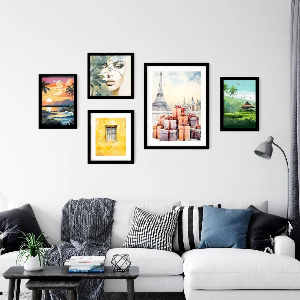 A Poster of Christmas and Holiday Gifts on Snow - A Watercolor Of A Tower With A Stack Of Presents Interior Design