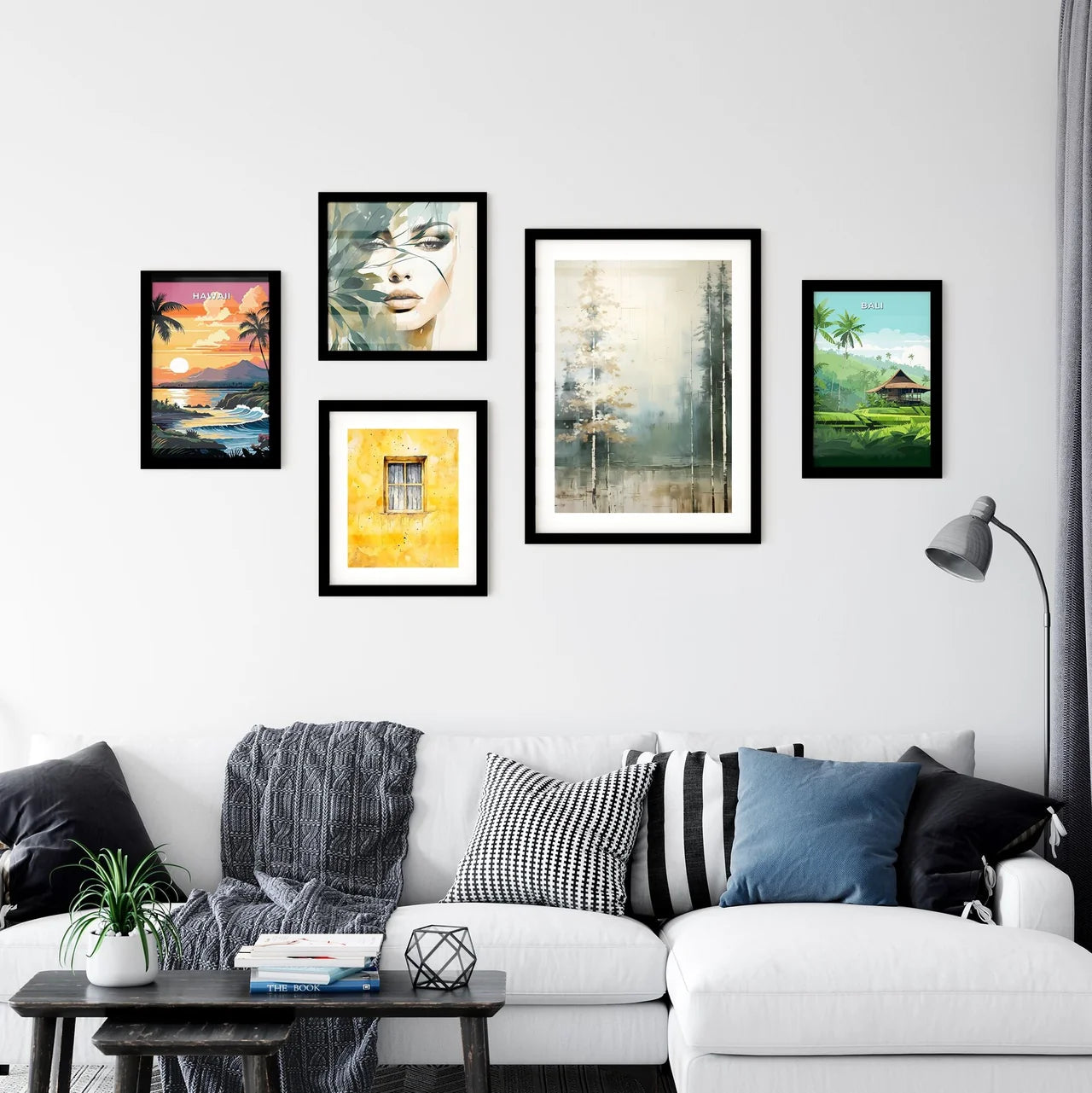 A Poster of painted forest of trees in white Wall Art