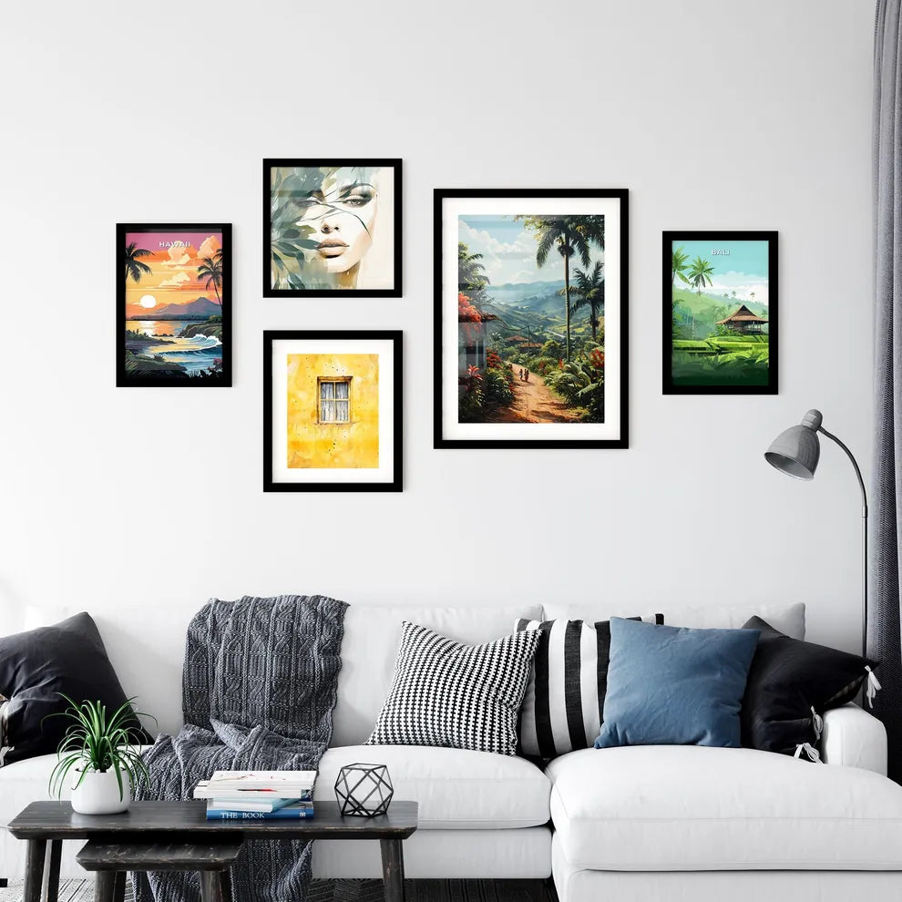 A Poster of a green sunny landscape with man Wall Art