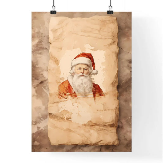 A Poster of santa claus on a beige insulated Poster