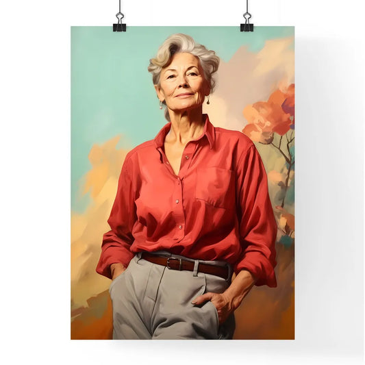 A Poster of Woman in her 70s wearing stylish Poster