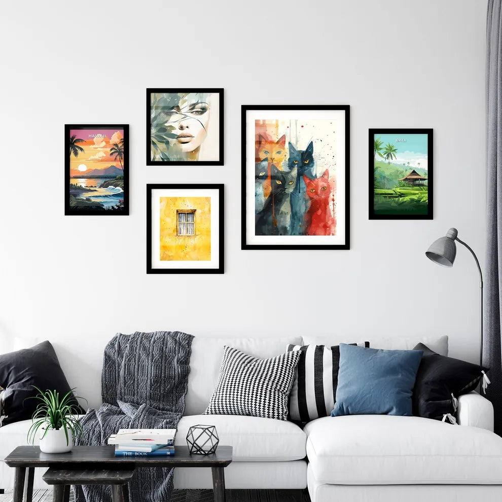 A Poster of cats eclectic squares on a white background Art Print