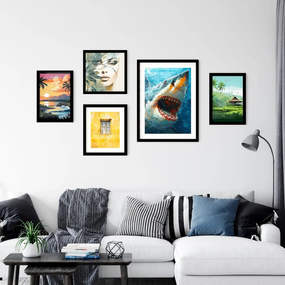 A Poster of The Shark Portrait with colorful Background Art Print