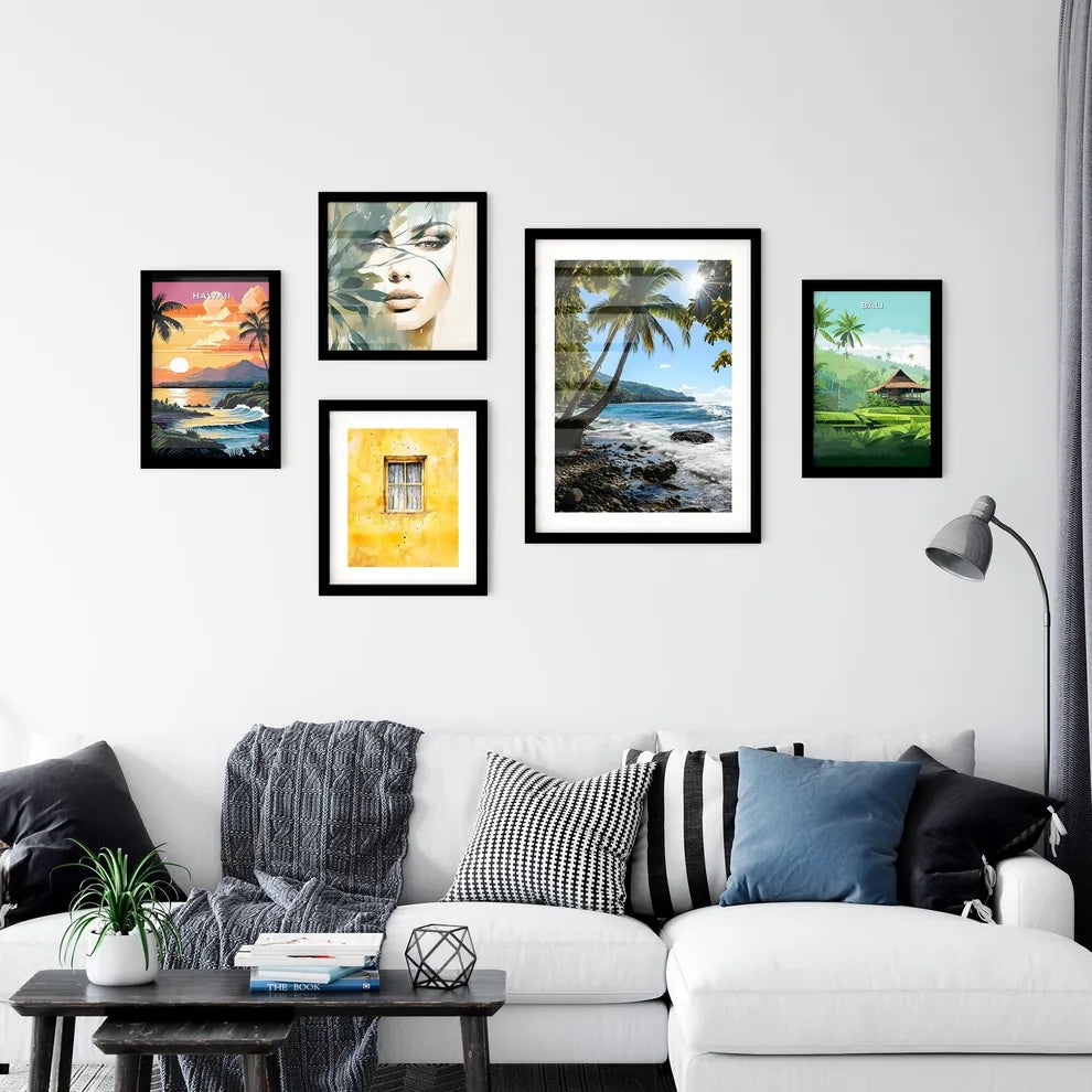 A Poster of two palm trees amidst a blue - A Wall Art