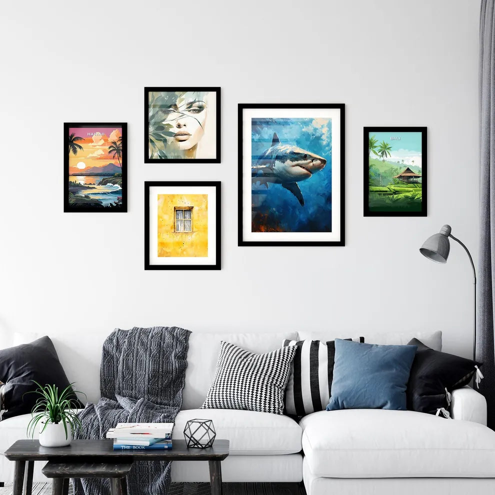 A Poster of The Shark Portrait with colorful Background Art Print