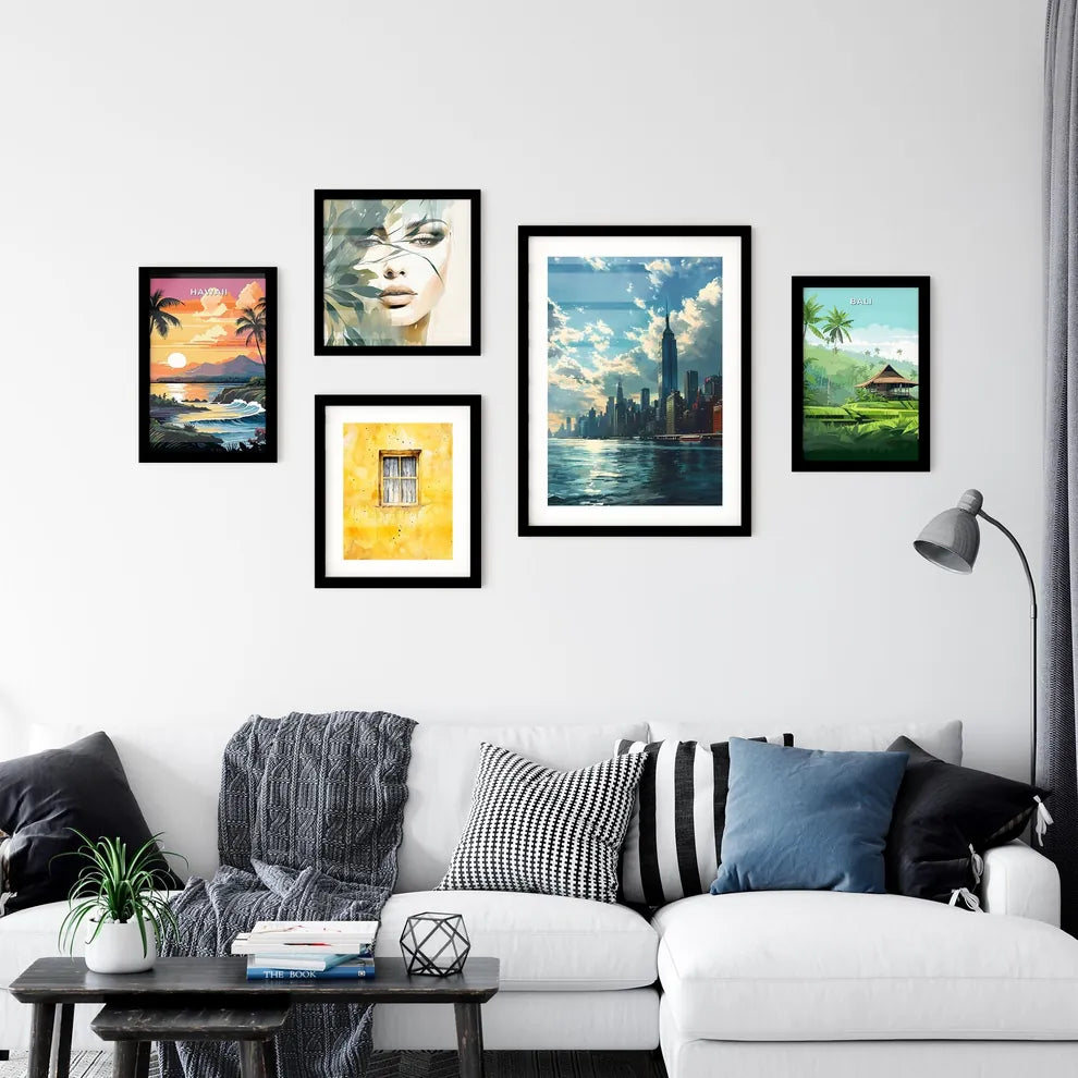 A Poster of New York City Skyline - A City Skyline With A Body Of Water Interior Design