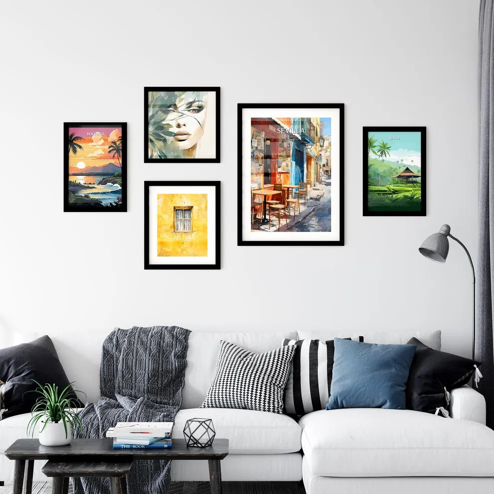 Sevilla, Spain - Art print of a street with tables and chairs Interior Design