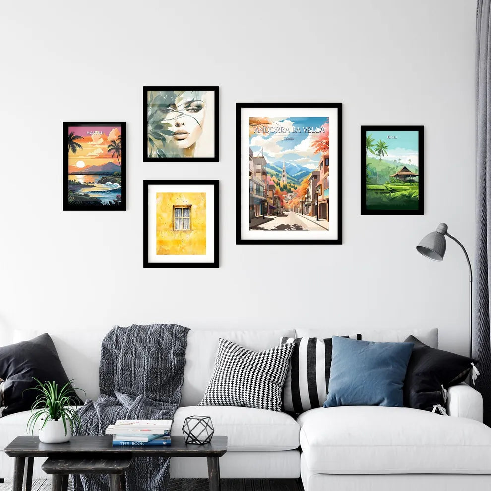 Andorra la Vella, Andorra - Art print of a street with buildings and trees in the background Interior Design