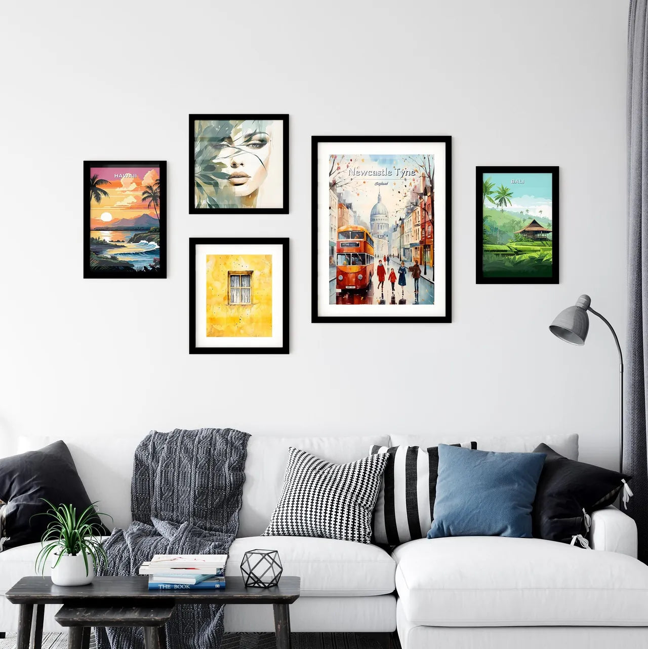 Newcastle upon Tyne, England - Art print of a painting of people walking on a street with a bus and people walking Interior Design