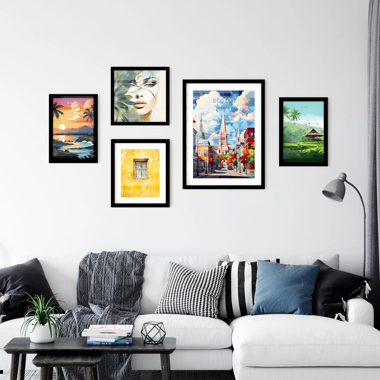 Boston - Art print of a street with a church and buildings Interior Design