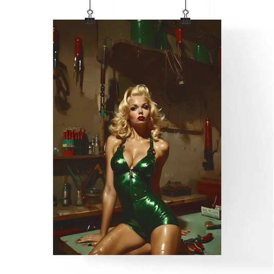 Full body shot pin up garage worker girl Poster