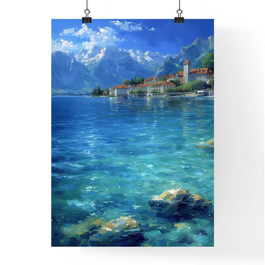 Lake Geneva, Switzerland/France - Art print of a body of water with a town on the side Poster