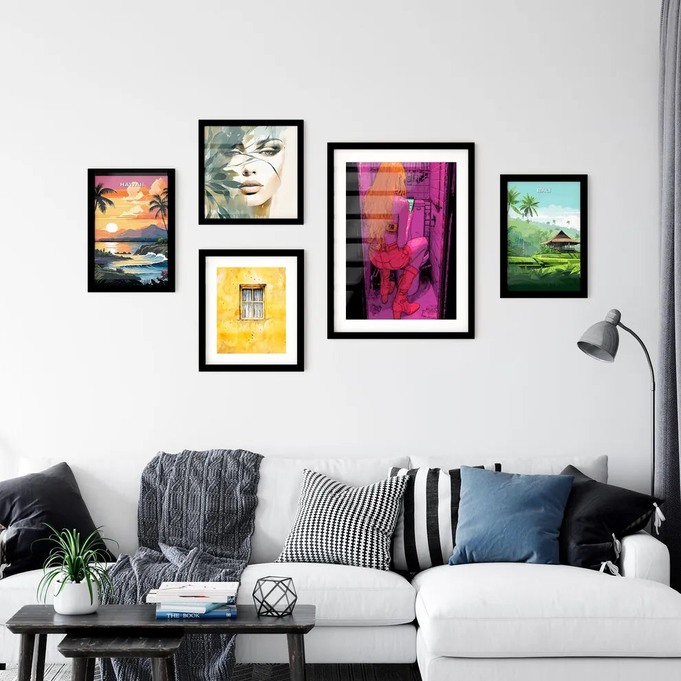 Woman sits on toilet and looks at her phone Wall Art