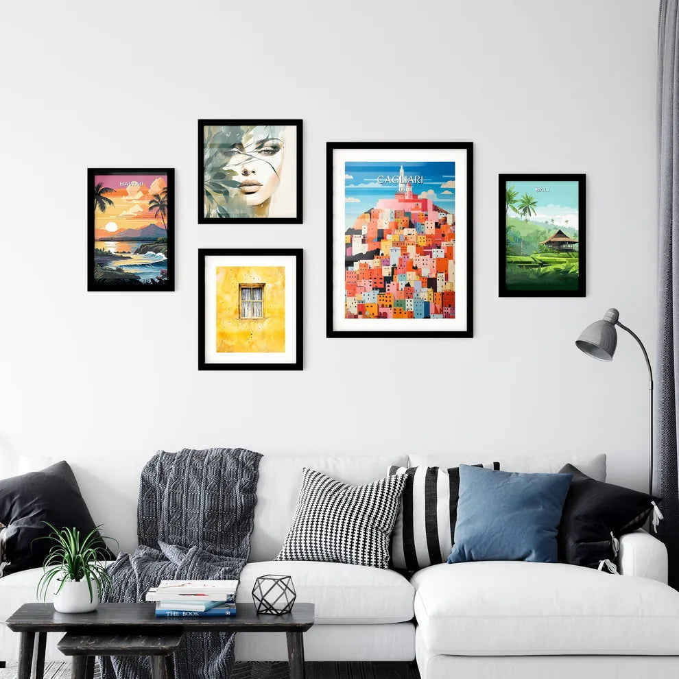 Cagliari, Italy - Art print of a painting of a city on a hill Interior Design