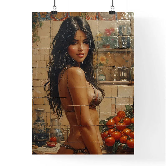 Beautiful woman smiling - Art print of a wom Poster