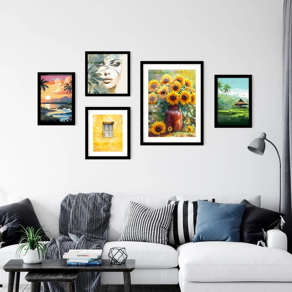 A vibrant bunch of sunflowers in a vintage j Wall Art
