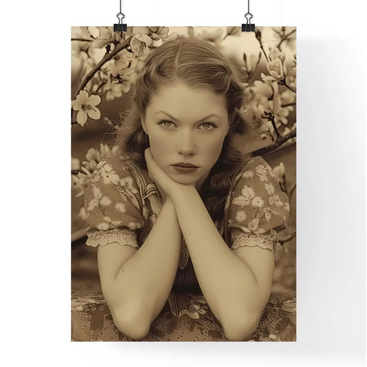 The vintage pin up girl leaning on a train - Poster