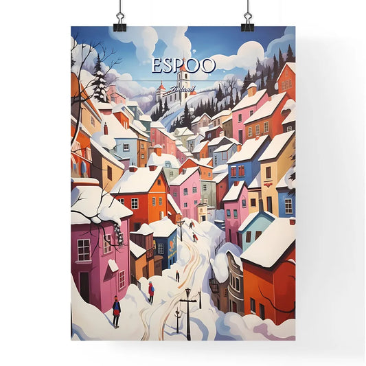 Espoo, Finland - Art print of a painting of a town with snow on it Poster