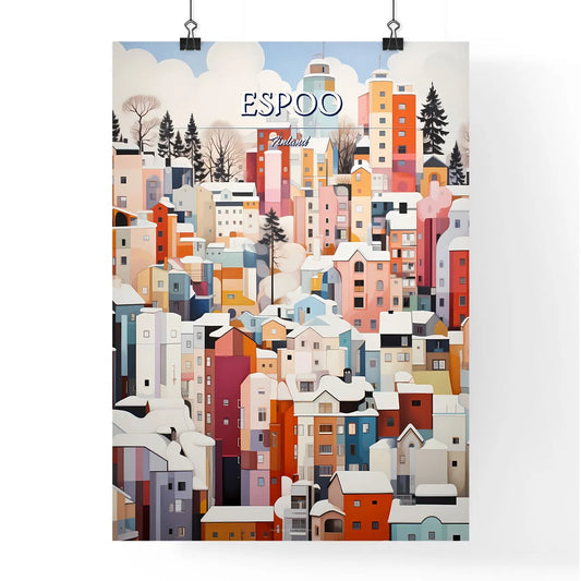 Espoo, Finland - Art print of a painting of a city with snow on it Poster