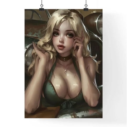 The vintage pin up girl leaning on a car - A Poster