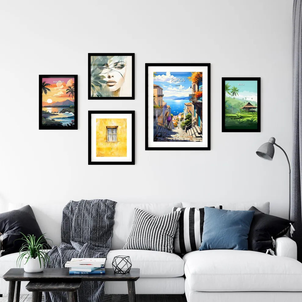 Rijeka, Croatia - Art print of a painting of a vineyard with a building and a tower Interior Design